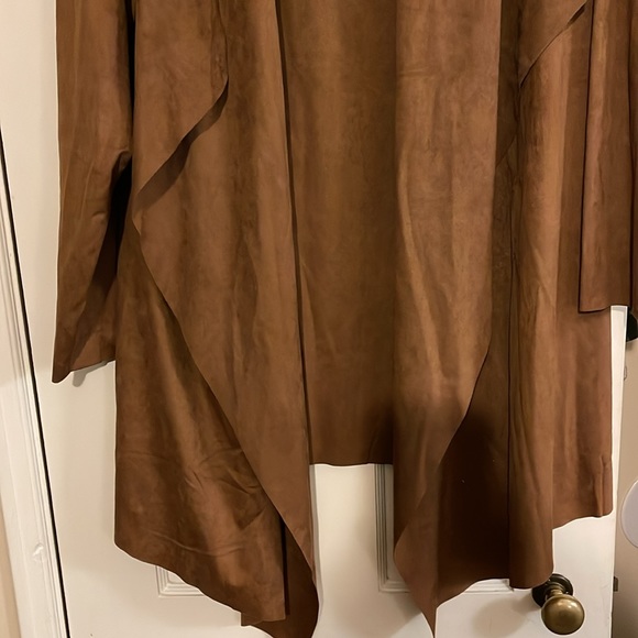 Soft Surroundings Faux Suede Tan Camel Open Waterfall Cardigan Blazer - Picture 3 of 8
